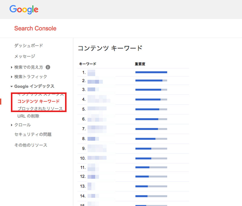 Search Consoleコンテンツ キーワード