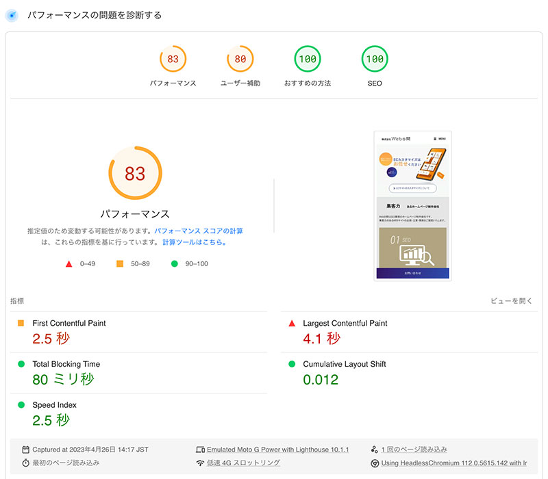 PageSpeed Insights結果